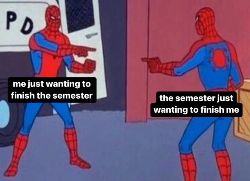 PD me just wanting to finish the semester the semester just wanting to finish me