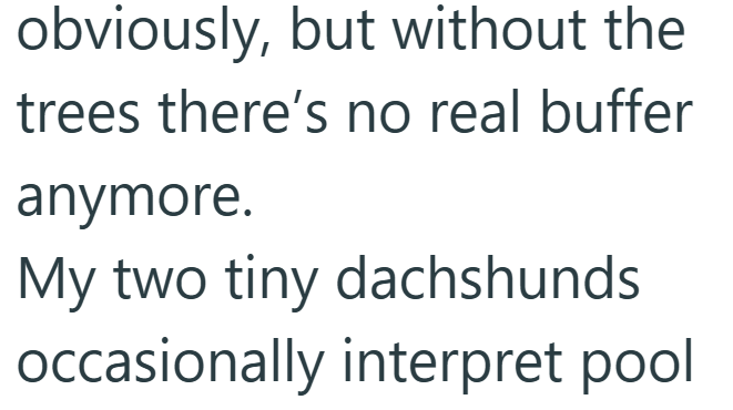 obviously, but without the trees there's no real buffer anymore. My two tiny dachshunds occasionally interpret pool