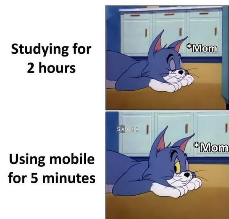 Studying for 2 hours Using mobile for 5 minutes SAD-AM *Mom *Mom