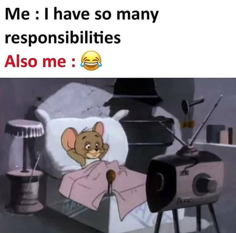 Me: I have so many responsibilities Also me :