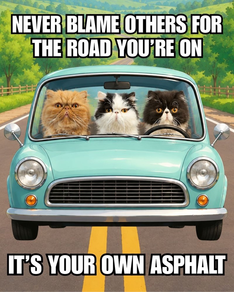 NEVER BLAME OTHERS FOR THE ROAD YOU'RE ON IT'S YOUR OWN ASPHALT