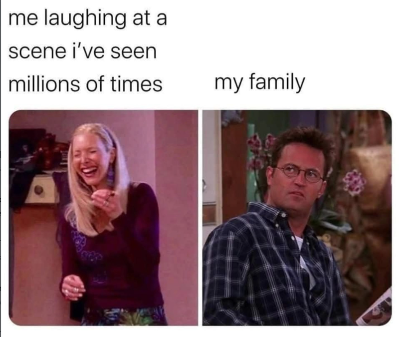 me laughing at a scene i've seen millions of times my family