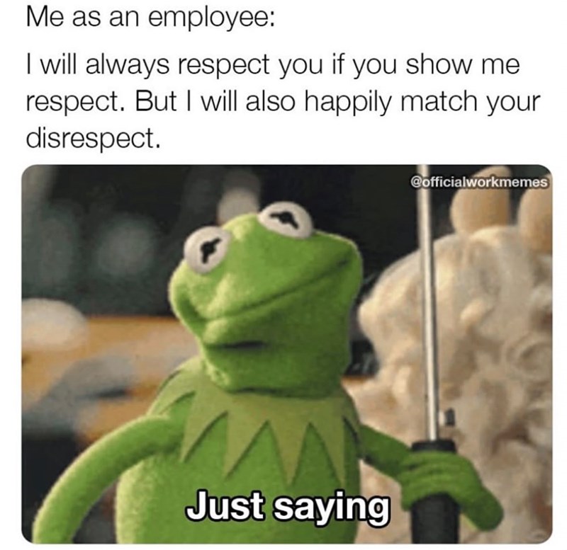 Me as an employee: I will always respect you if you show me respect. But I will also happily match your disrespect. Just saying @officialworkmemes