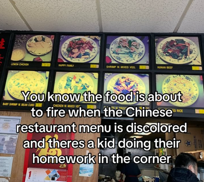 61-9 LEMON CHICKEN HAPPY FAMILY SHRIMP W. MIXED VEG. HUNAN BEEF You know the food is about BABY SHRIMP W. BEAN CURD PERMIT CHICKEN W. MIXED VE to fire when the Chinese ED RICE restaurant menu is discolored and theres a kid doing their homework in the corner 1 INDUSTRIES INC