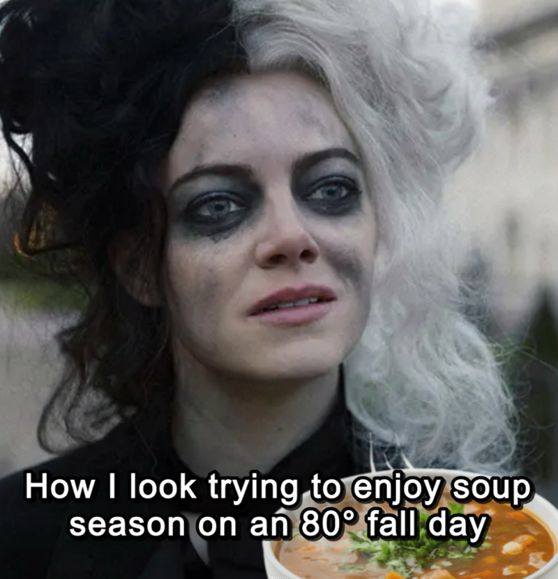 How I look trying to enjoy soup season on an 80° fall day