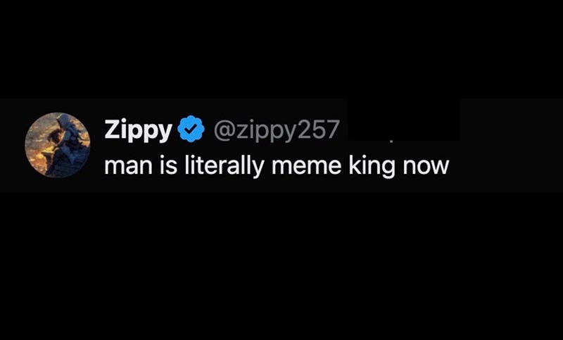 Zippy @zippy257 man is literally meme king now