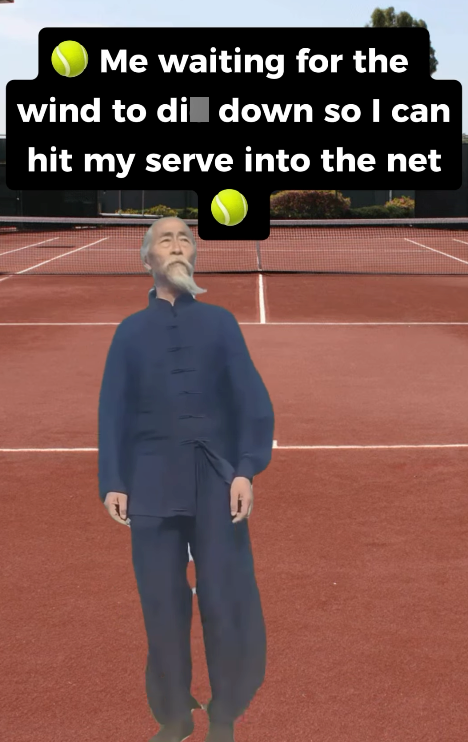 Me waiting for the wind to didown so I can hit my serve into the net