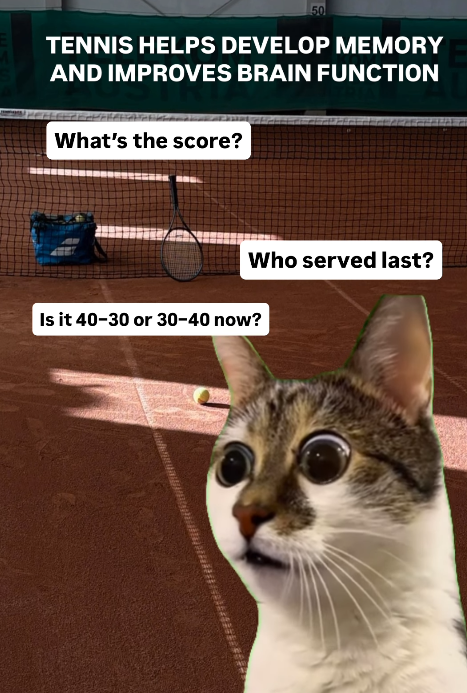 50 TENNIS HELPS DEVELOP MEMORY AND IMPROVES BRAIN FUNCTION What's the score? Who served last? Is it 40-30 or 30-40 now?