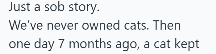 Just a sob story. We've never owned cats. Then one day 7 months ago, a cat kept
