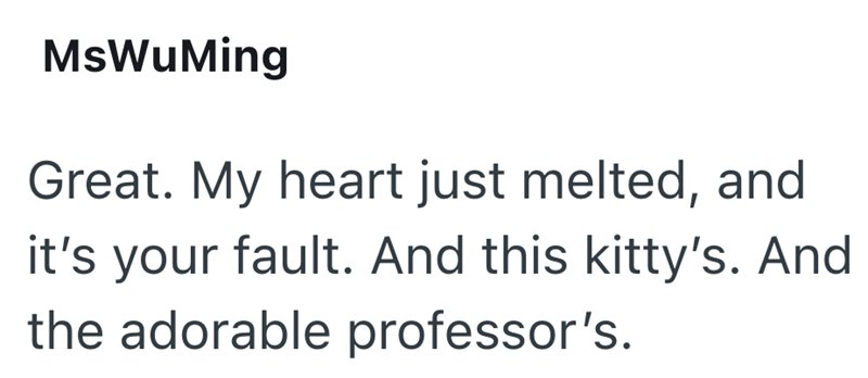 MsWuMing Great. My heart just melted, and it's your fault. And this kitty's. And the adorable professor's.