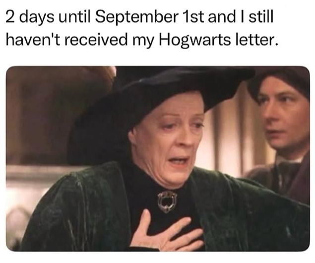 2 days until September 1st and I still haven't received my Hogwarts letter.
