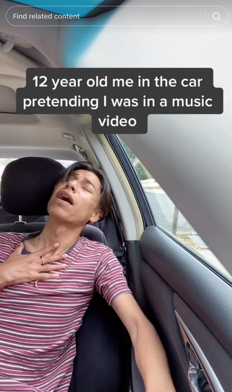 Find related content 12 year old me in the car pretending I was in a music video