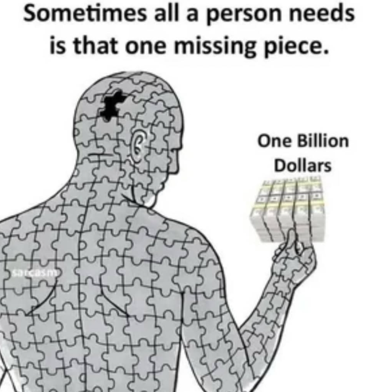 Sometimes all a person needs is that one missing piece. sarcasm One Billion Dollars