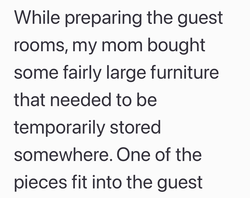 While preparing the guest rooms, my mom bought some fairly large furniture that needed to be temporarily stored somewhere. One of the pieces fit into the guest