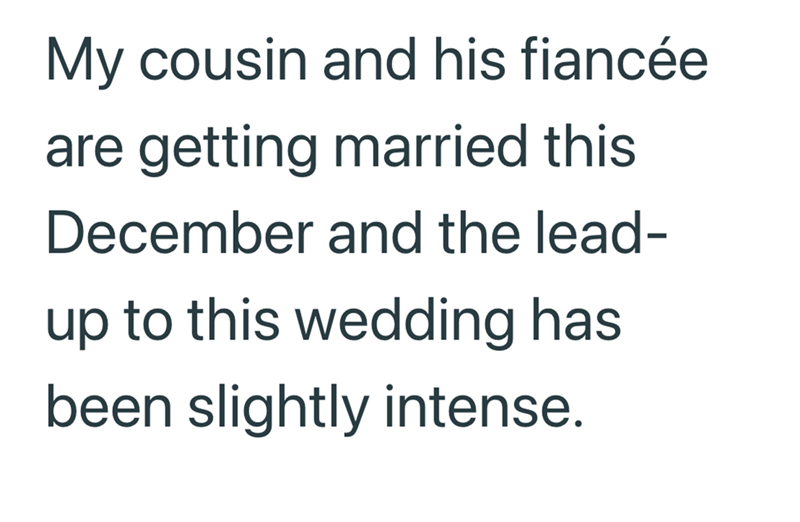 My cousin and his fiancée are getting married this December and the lead- up to this wedding has been slightly intense.