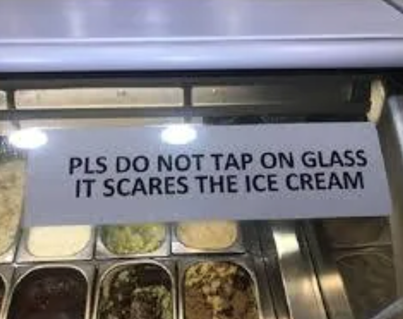 PLS DO NOT TAP ON GLASS IT SCARES THE ICE CREAM