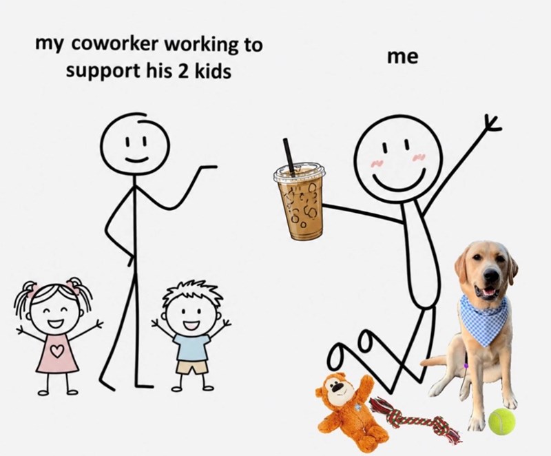 my coworker working to support his 2 kids me