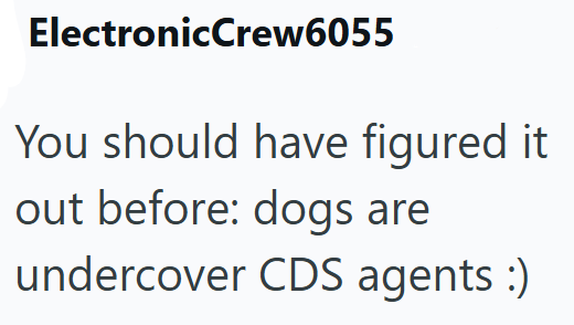 ElectronicCrew6055 You should have figured it out before: dogs are undercover CDS agents :)