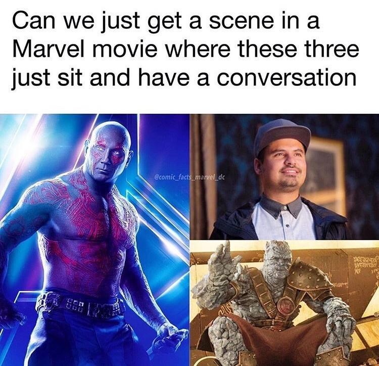 Can we just get a scene in a Marvel movie where these three just sit and have a conversation UGB @comic facts_marvel_dc