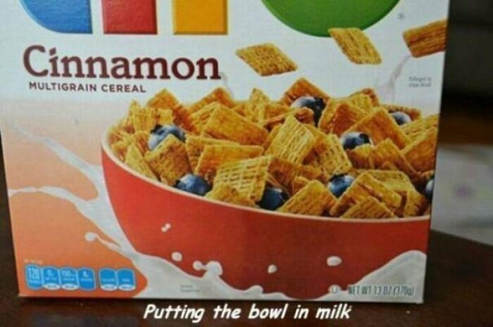 Cinnamon MULTIGRAIN CEREAL 120 Putting the bowl in milk ET WT 13 B/13/0