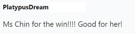 PlatypusDream Ms Chin for the win!!!! Good for her!