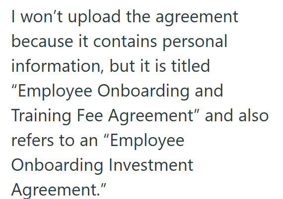 I won't upload the agreement because it contains personal information, but it is titled "Employee Onboarding and Training Fee Agreement" and also refers to an "Employee Onboarding Investment Agreement."