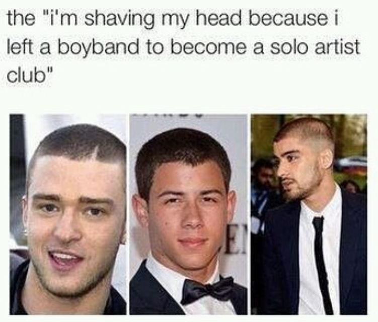 the "i'm shaving my head because i left a boyband to become a solo artist club" EI