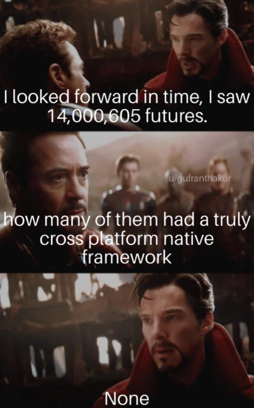 I looked forward in time, I saw 14,000,605 futures. u/gufranthakur how many of them had a truly cross platform native framework None