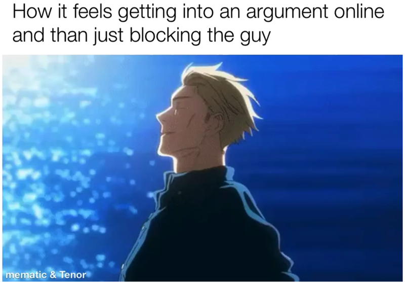 How it feels getting into an argument online and than just blocking the guy mematic & Tenor