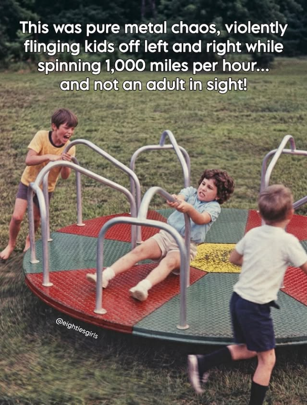 This was pure metal chaos, violently flinging kids off left and right while spinning 1,000 miles per hour... and not an adult in sight! @eightiesgirls
