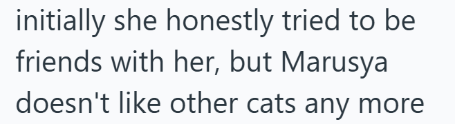 initially she honestly tried to be friends with her, but Marusya doesn't like other cats any more