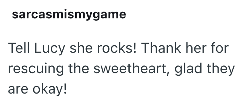 sarcasmismygame Tell Lucy she rocks! Thank her for rescuing the sweetheart, glad they are okay!