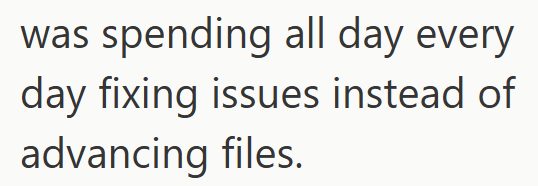 was spending all day every day fixing issues instead of advancing files.