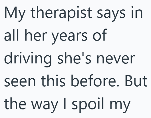 My therapist says in all her years of driving she's never seen this before. But the way I spoil my