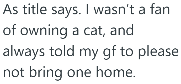 As title says. I wasn't a fan of owning a cat, and always told my gf to please not bring one home.