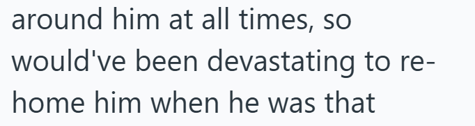around him at all times, so would've been devastating to re- home him when he was that