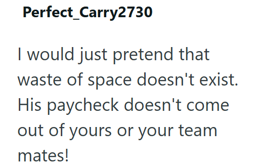 Perfect_Carry2730 I would just pretend that waste of space doesn't exist. His paycheck doesn't come out of yours or your team mates!