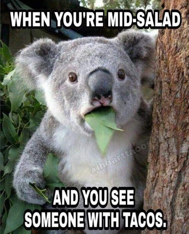 WHEN YOU'RE MID-SALAD @ihearttacos AND YOU SEE SOMEONE WITH TACOS.