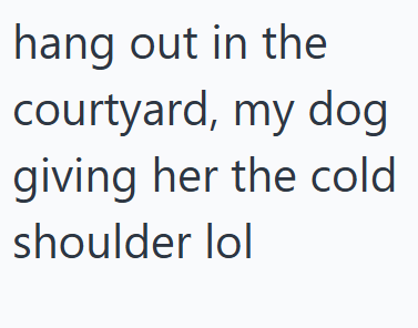 hang out in the courtyard, my dog giving her the cold shoulder lol