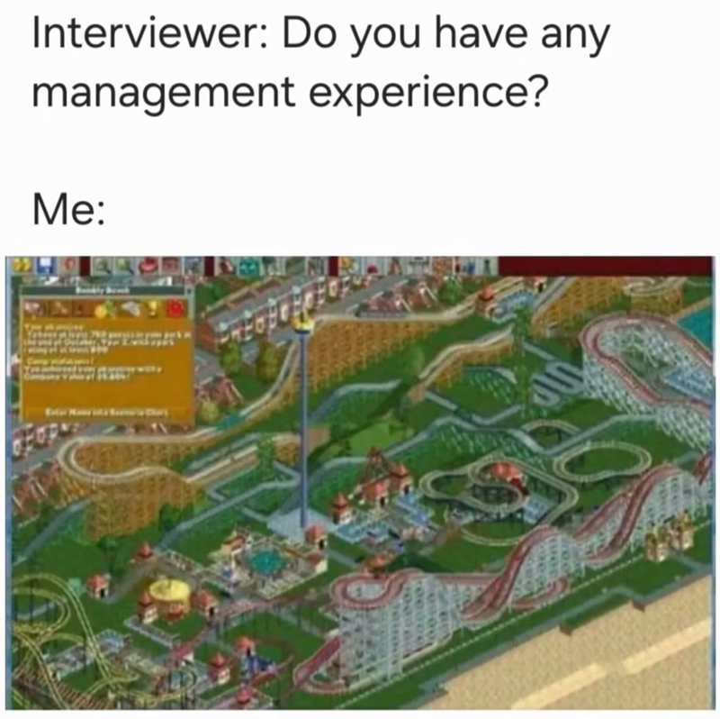 Interviewer: Do you have any management experience? Me: