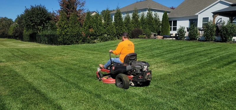 A homeowner mows his large rural section.