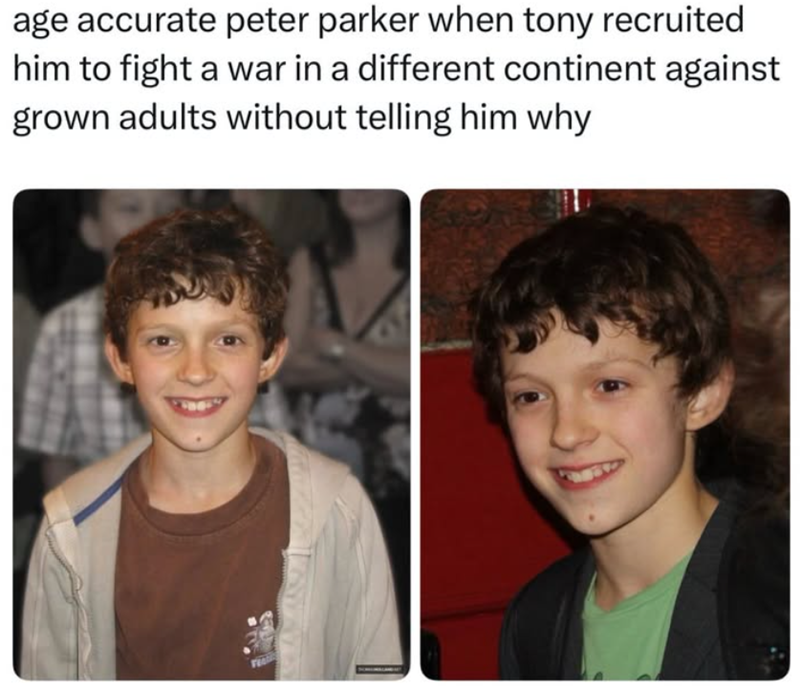 age accurate peter parker when tony recruited him to fight a war in a different continent against grown adults without telling him why