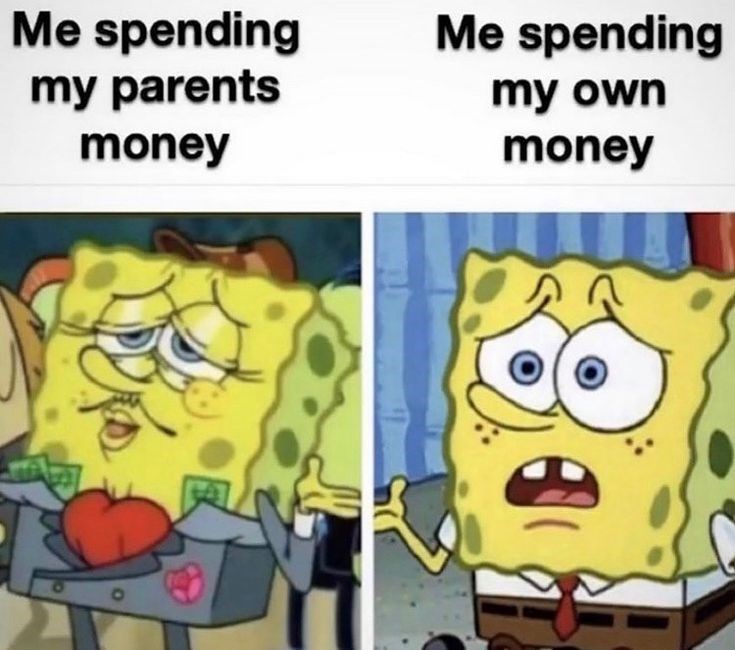 Me spending my parents money Me spending my own money
