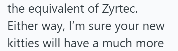 the equivalent of Zyrtec. Either way, I'm sure your new kitties will have a much more
