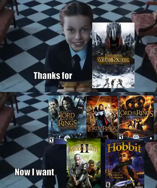 Thanks for JORD RINGS WAR NORTH LEGACY EDITION Now I want ORD OF THE RINGS THE TWO TOWERS LORD RINGS TORDRIN JORDRINGS THE BA MIDDLE EARTH LORD RINGS THE THIRD AGE EA Hobbit FELUDE TO THELORD OF THE RINGS SIERRA