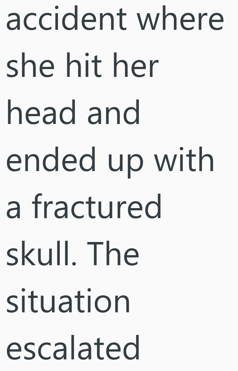 accident where she hit her head and ended up with a fractured skull. The situation escalated