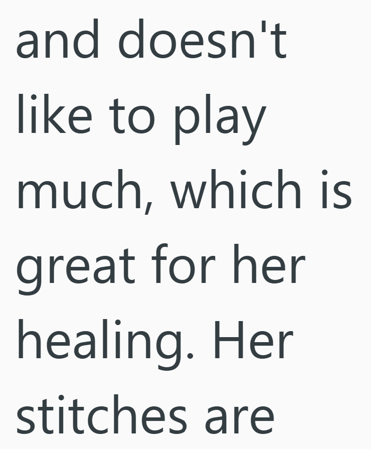 and doesn't like to play much, which is great for her healing. Her stitches are