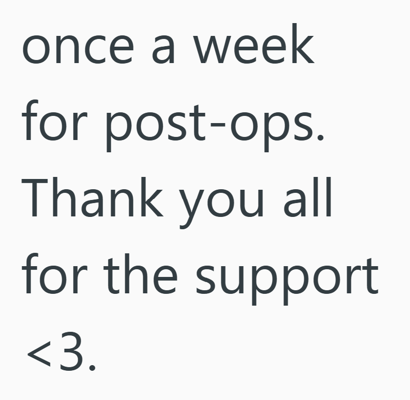 once a week for post-ops. Thank you you all for the support <3.