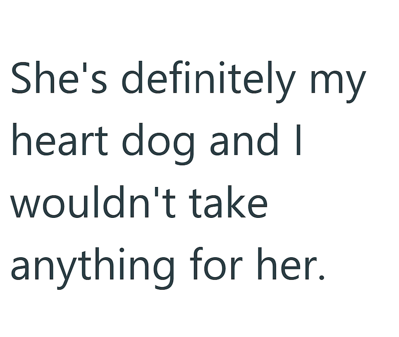 She's definitely my heart dog and I wouldn't take anything for her.