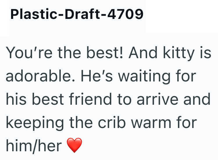 Plastic-Draft-4709 You're the best! And kitty is adorable. He's waiting for his best friend to arrive and keeping the crib warm for him/her